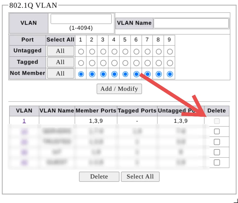 UI showing VLAN can't be deleted